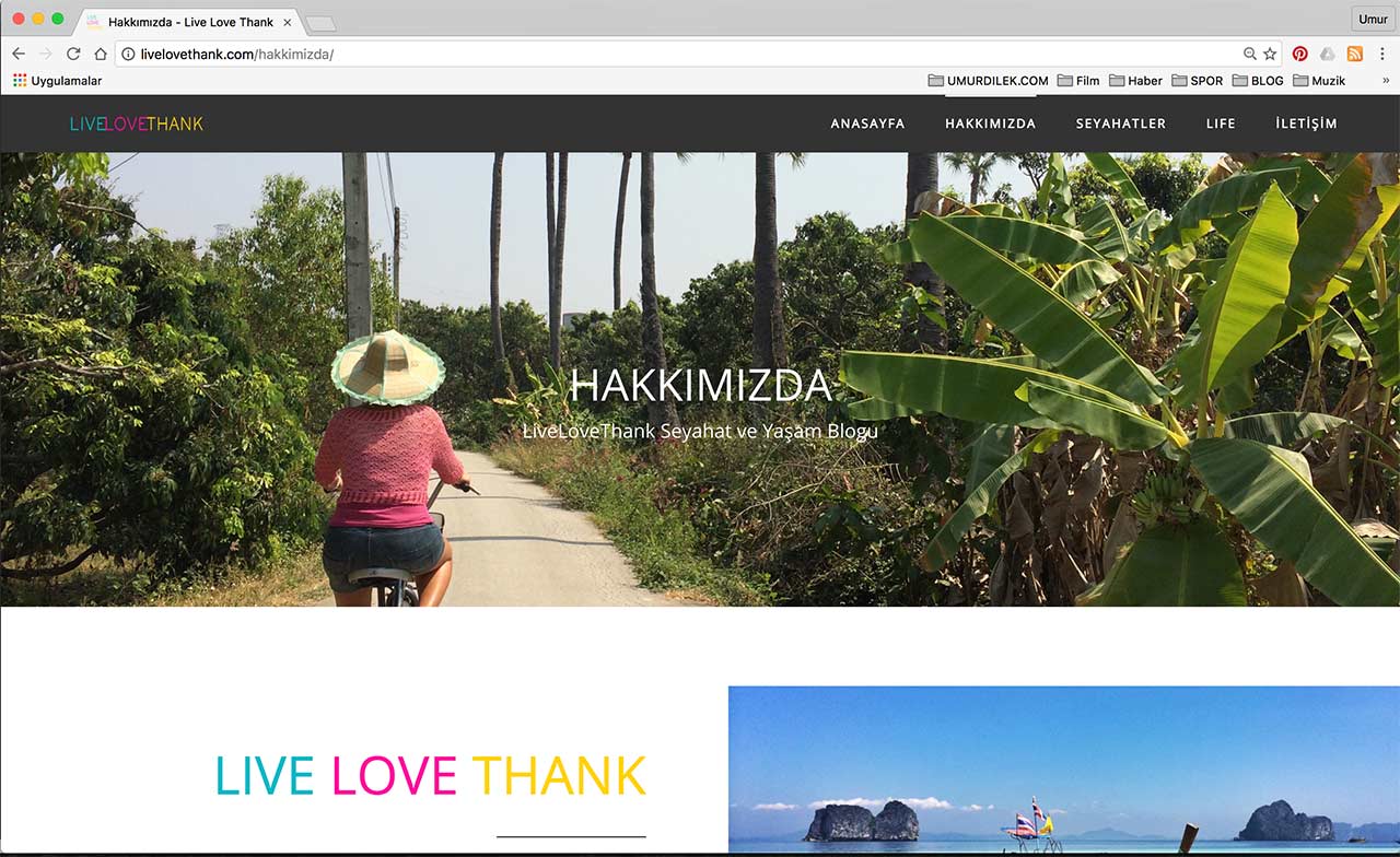 Travel & life blog LiveLoveThank.com web design and application work.