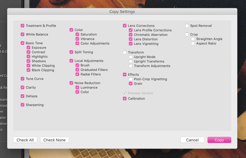 Copy settings lightroom